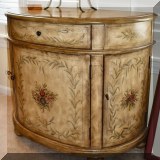 F36. Painted demilune cabinet. 34”h x 39”w x 18”d
